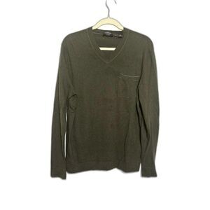 Hugo Boss Sweater Men's Size XL Green Slim Fit Cotton Cashmere Blend V Neck